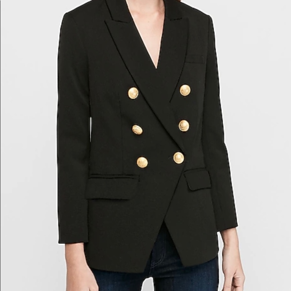 Black Double Breasted Gold Button Blazer
